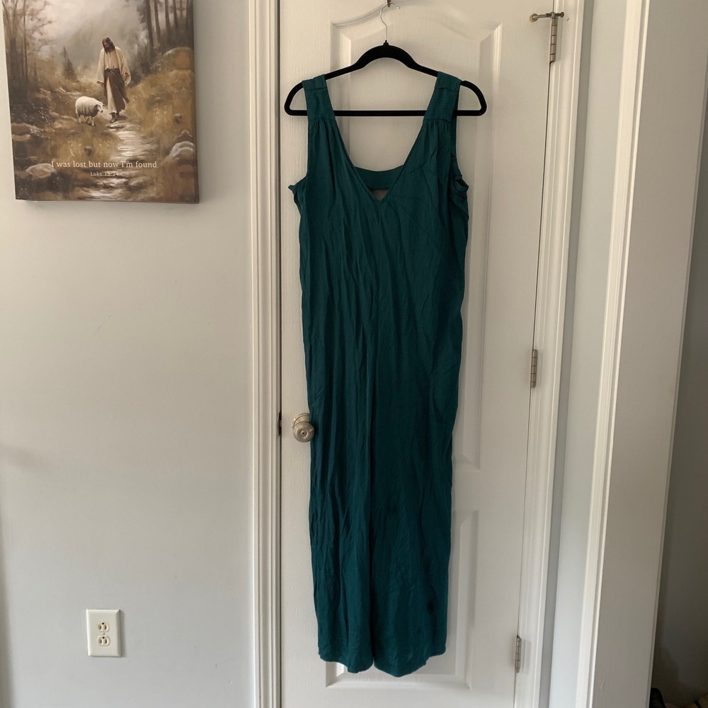 Anthropologie Teal Green Wide Leg V-Neck Open Back Jumpsuit‎ Womens Size M